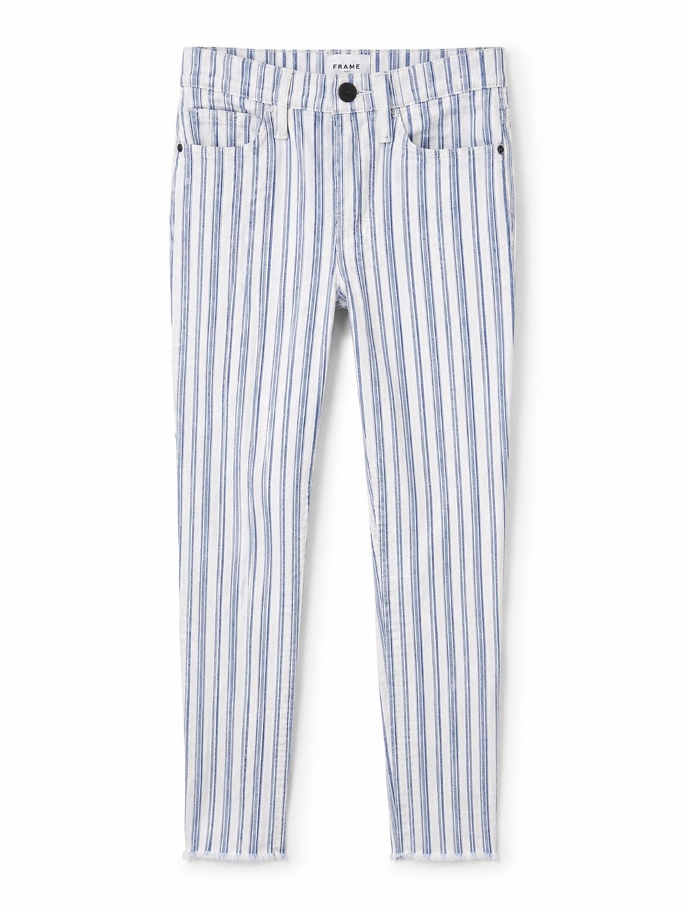 FRAME Le Skinny de Jeanne Crop Jeans 25 Blue White Stripe Raw Hem - Picture 1 of 13